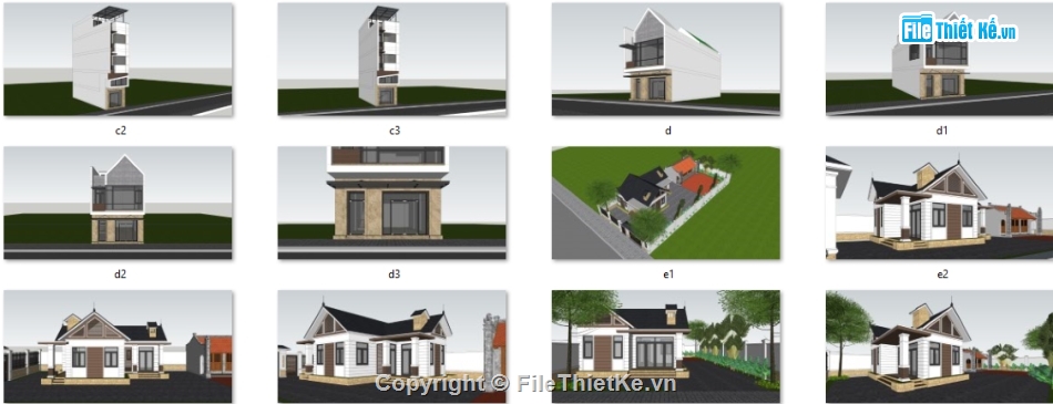 Sketchup biệt thự phố,model su biệt thự,Thư viện mẫu biệt thự phố,Sketchup Nhà phố