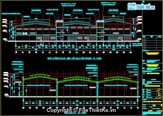 Bản vẽ nhà kho khu CN,Bản vẽ nhà xưởng 30x168m,File cad Nhà xưởng,Filethieteke nhà xưởng