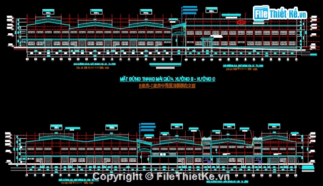 Bản vẽ nhà kho khu CN,Bản vẽ nhà xưởng 30x168m,File cad Nhà xưởng,Filethieteke nhà xưởng