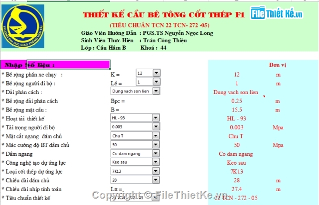 Đồ án,đồ án cầu bê tông cốt thép f1,cầu bê tông,đồ án môn học,dầm T căng sau,dầm chữ T