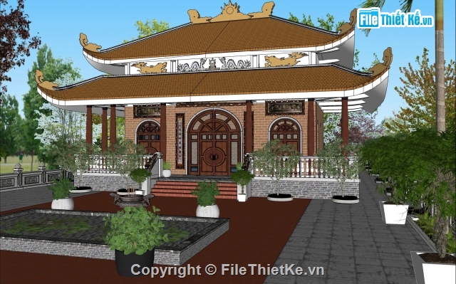 Sketchup nhà thờ họ,Nhà thờ họ,Su đình,SU chùa