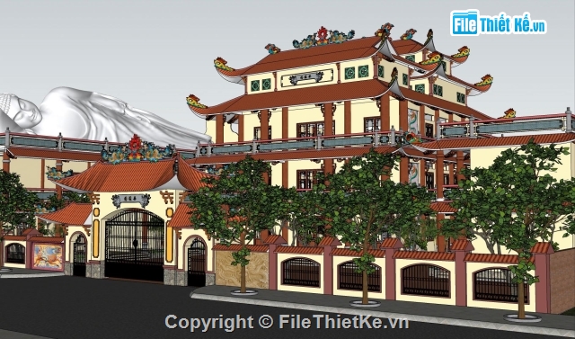 Sketchup nhà thờ họ,Nhà thờ họ,Su đình,SU chùa