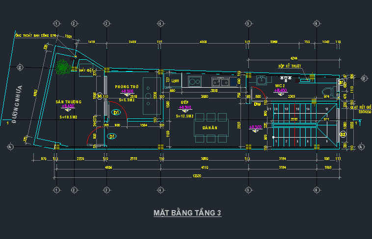 cad nhà phố 3 tầng,bản vẽ nhà phố 3 tầng,kiến trúc nhà phố 3 tầng