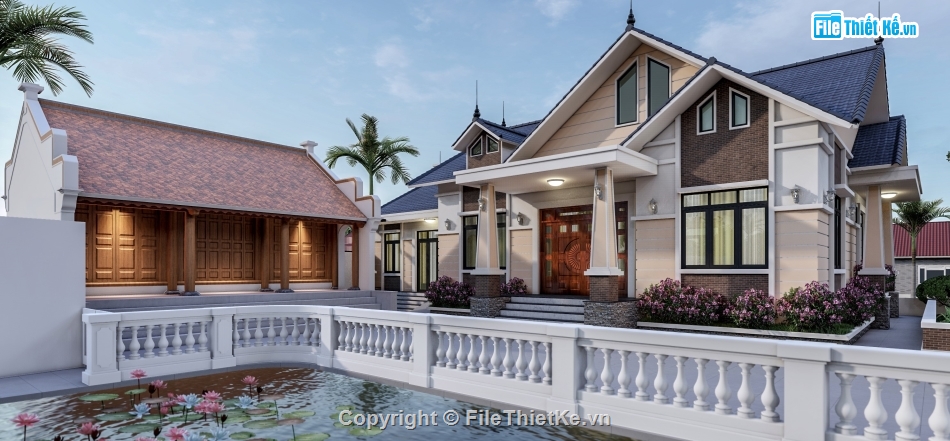 biệt thự 1 tầng mái thái,biệt thự mái thái 1 tầng,autocad biệt thự 1 tầng,biệt thự 1 tầng,mẫu biệt thự 1 tầng