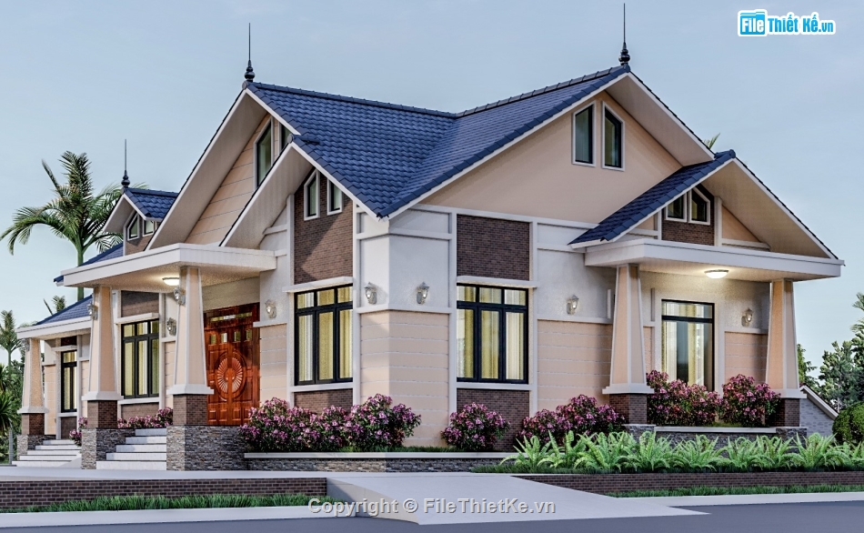 biệt thự 1 tầng mái thái,biệt thự mái thái 1 tầng,autocad biệt thự 1 tầng,biệt thự 1 tầng,mẫu biệt thự 1 tầng