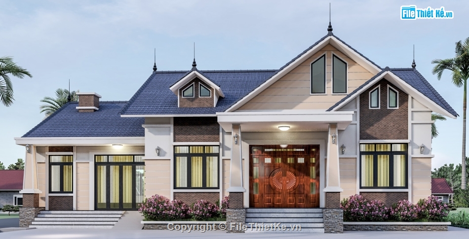 biệt thự 1 tầng mái thái,biệt thự mái thái 1 tầng,autocad biệt thự 1 tầng,biệt thự 1 tầng,mẫu biệt thự 1 tầng