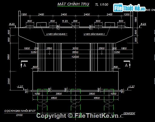 Trụ cầu,trụ thân cột,trụ đặc,thiết kế cầu,bản vẽ cầu,trụ