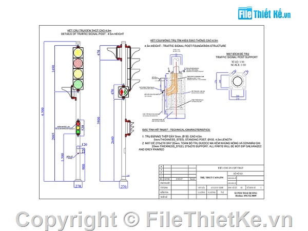 File cad trụ THGT,Trụ đèn THGT cần vươn,Bản vẽ THGT