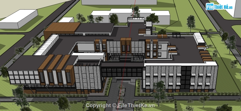 dựng bao cảnh trường học file su,file 3d su dựng trường học hiện đại,model sketchup thiết kế trường học