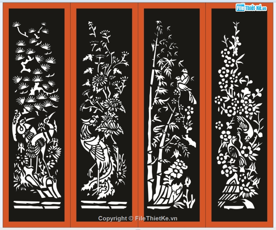 CNC tứ quý,vách ngăn tứ quý,file cnc tứ quý,mẫu cắt cnc tứ quý,mẫu vách ngăn