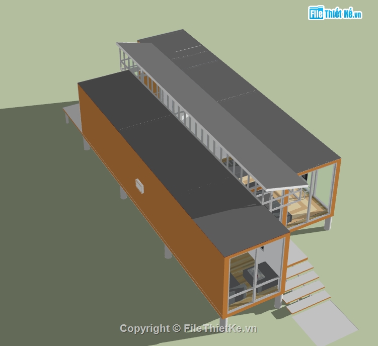 thết kế văn phòng container file su,file sketchup dựng nhà văn phòng,văn phòng 1 tầng dựng 3d su