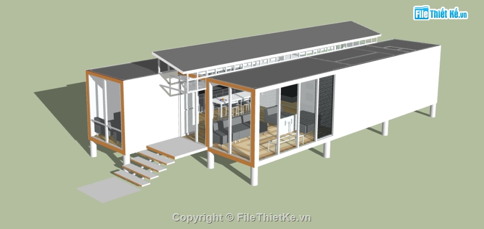 thết kế văn phòng container file su,file sketchup dựng nhà văn phòng,văn phòng 1 tầng dựng 3d su