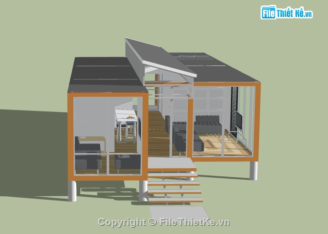 thết kế văn phòng container file su,file sketchup dựng nhà văn phòng,văn phòng 1 tầng dựng 3d su