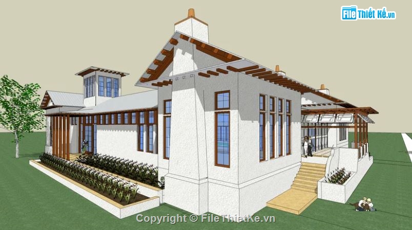 Villa hồ bơi file sketchup,Villa có hồ bơi,model su villa 1 tầng,villa 1 tầng file su