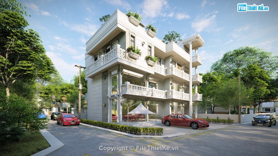 sketchup 3 tầng đẹp,model sketchup villa 3 tầng,mẫu villa 3 tầng su đẹp