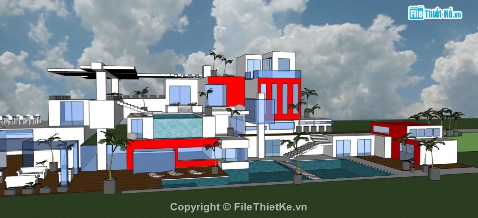 file su villa,sketchup villa,model su villa