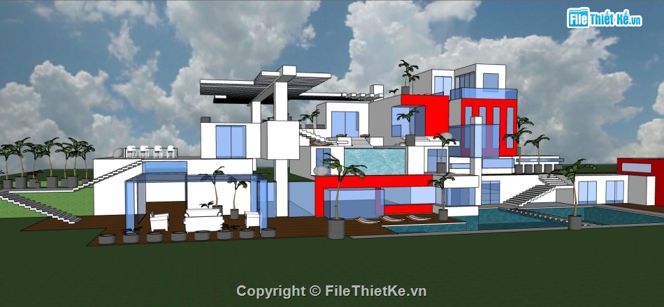 file su villa,sketchup villa,model su villa