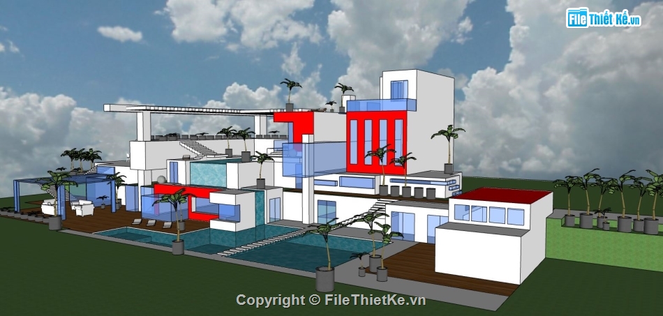 file su villa,sketchup villa,model su villa