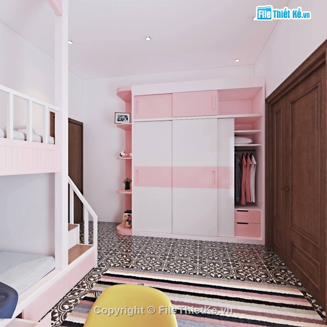 3DMAX Phòng ngủ,3D Phòng ngủ,3D Giường ngủ,giường ngủ 2 tầng
