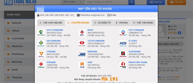 Hướng dẫn NẠP TIỀN vào tài khoản Nạp tiền qua momo, nạp qua chuyển khoản, nạp tiền qua thẻ atm, ví điện tử, nạp xu qua Bankplus, nạp xu qua bảo kim