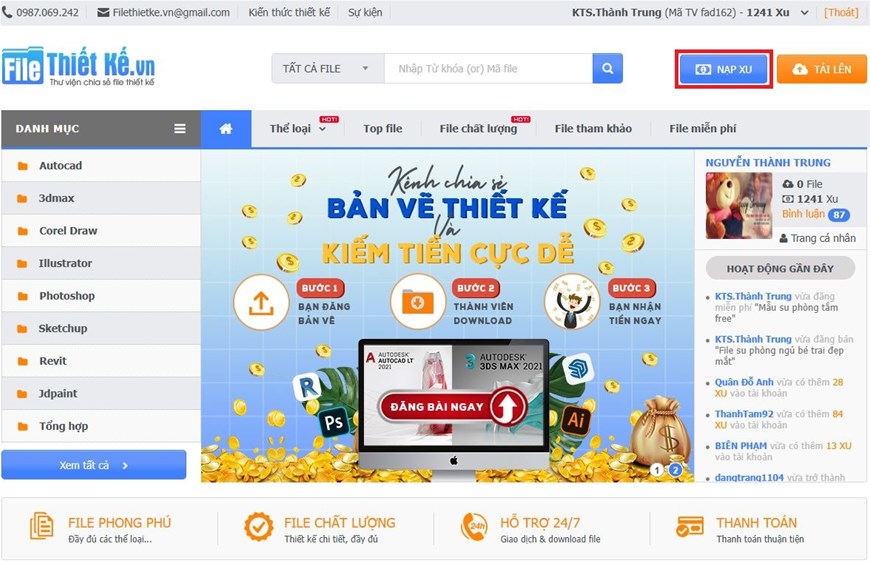 Nạp tiền qua momo, nạp tiền qua chuyển khoản, nạp tiền qua thẻ atm online, nạp tiền qua ví điện tử, nạp tiền qua Viettel Pay