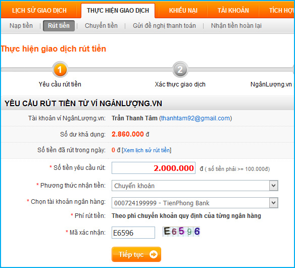 Hướng dẫn RÚT TIỀN từ tài khoản Rút tiền, yêu cầu rút tiền,rút tiền về tài khoản, rút tiền mặt, rút tiền ngân lượng