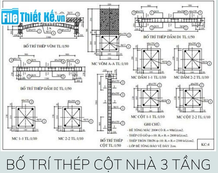 thép cột nhà 3 tầng, bố trí thép cột, thép cột nhà