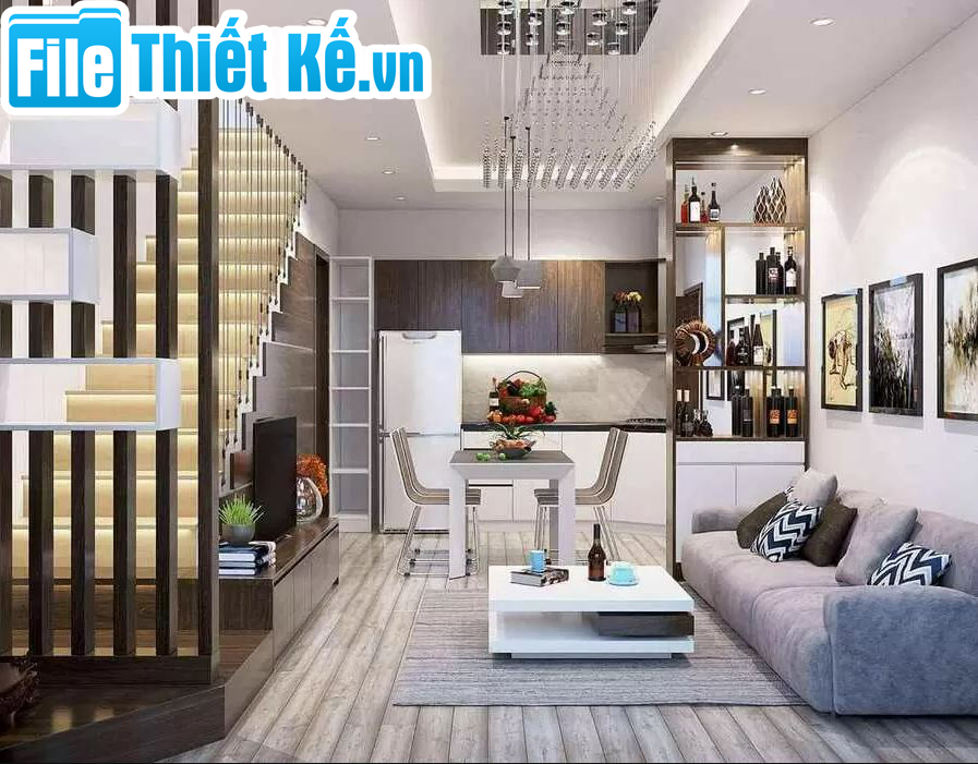 Thiết kế phòng khách, thiết kế phòng bếp, khách bếp liền kề