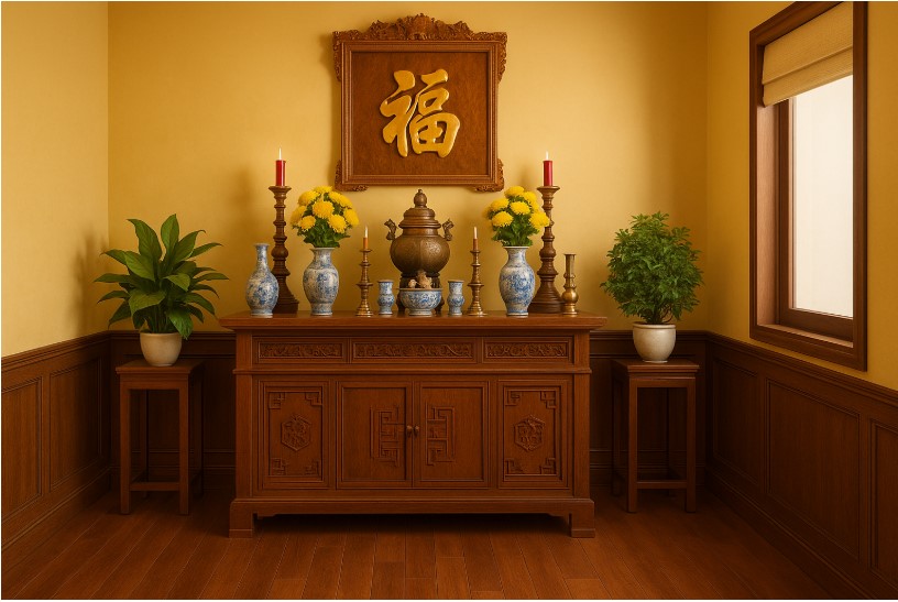 màu sơn phòng thờ, sơn phòng thờ đẹp, màu hợp phong thủy, màu sơn thu hút tài lộc