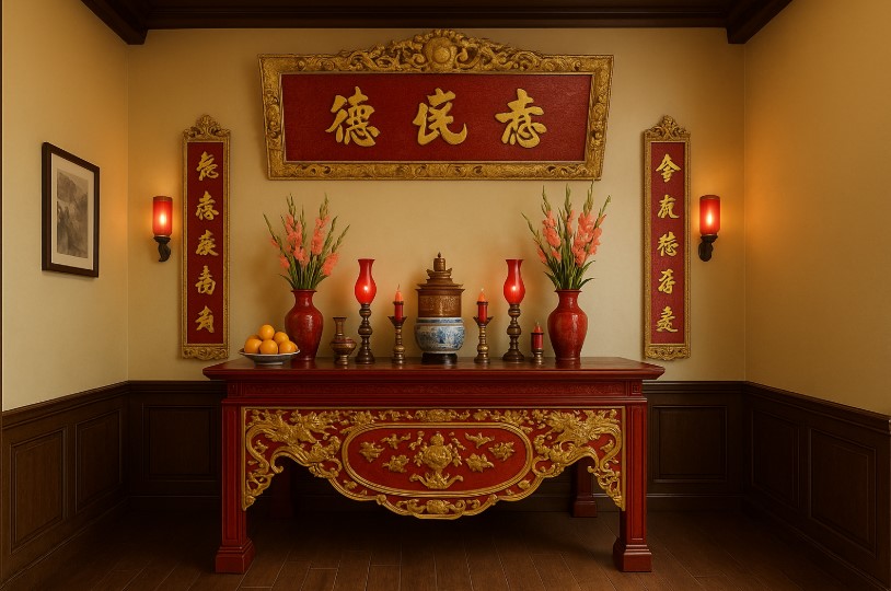 màu sơn phòng thờ, sơn phòng thờ đẹp, màu hợp phong thủy, màu sơn thu hút tài lộc