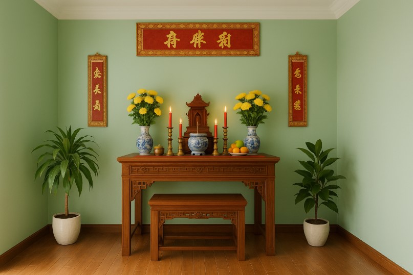 màu sơn phòng thờ, sơn phòng thờ đẹp, màu hợp phong thủy, màu sơn thu hút tài lộc