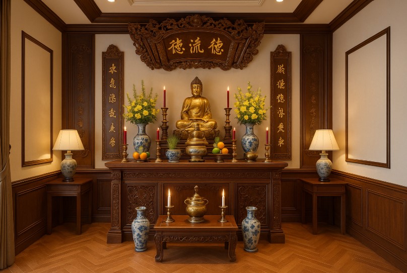 màu sơn phòng thờ, sơn phòng thờ đẹp, màu hợp phong thủy, màu sơn thu hút tài lộc