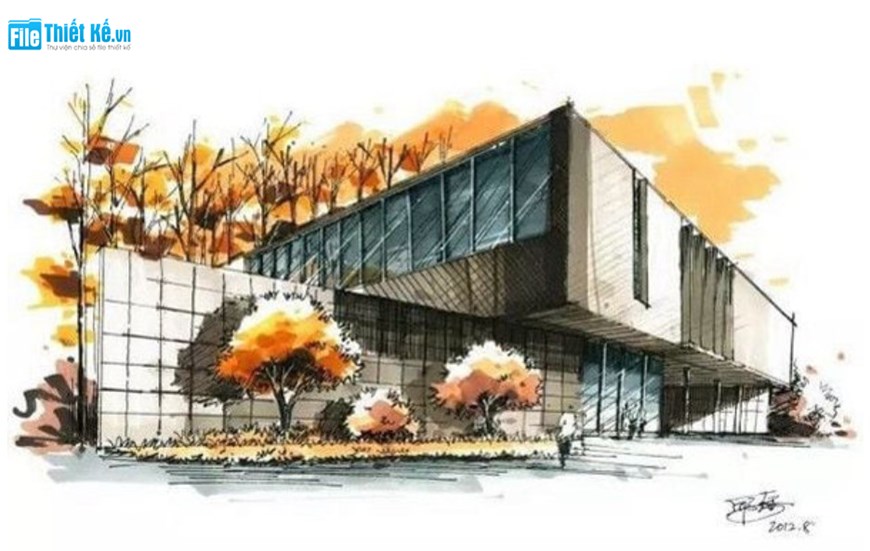 diễn họa kiến trúc, màu nước, kỹ thuật vẽ, bản vẽ kiến trúc