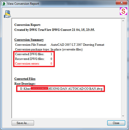 Cách chuyển File AutoCAD , chuyển File AutoCAD version cao về Cad 2007 