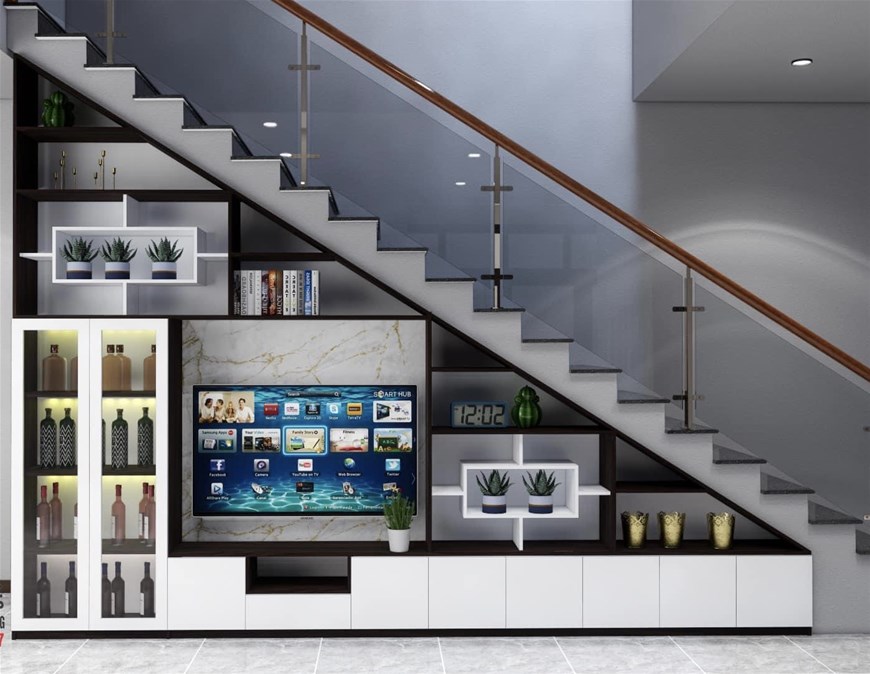 gầm cầu thang, tận dụng không gian, tối ưu nội thất, thiết kế thông minh, giải pháp lưu trữ