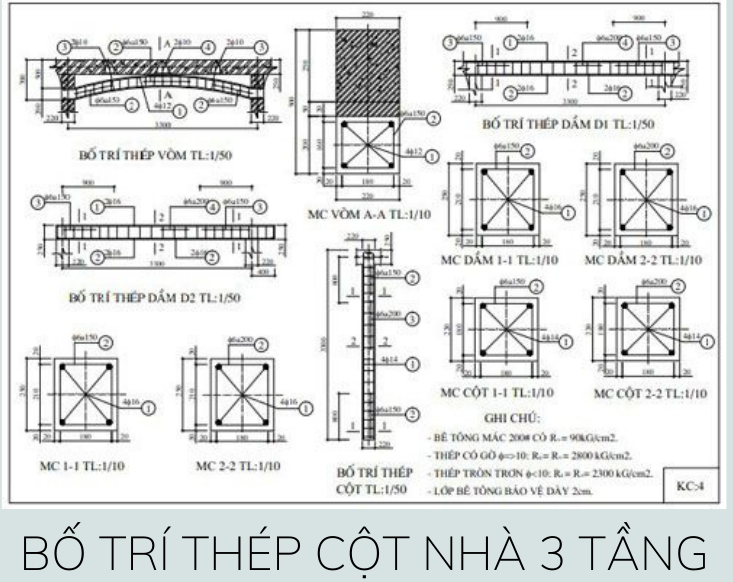 thép cột nhà 3 tầng, bố trí thép cột, thép cột nhà